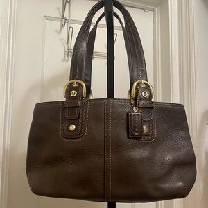 Vintage Coach Soho Collection brown pebbled leather tote bag with brass hardware